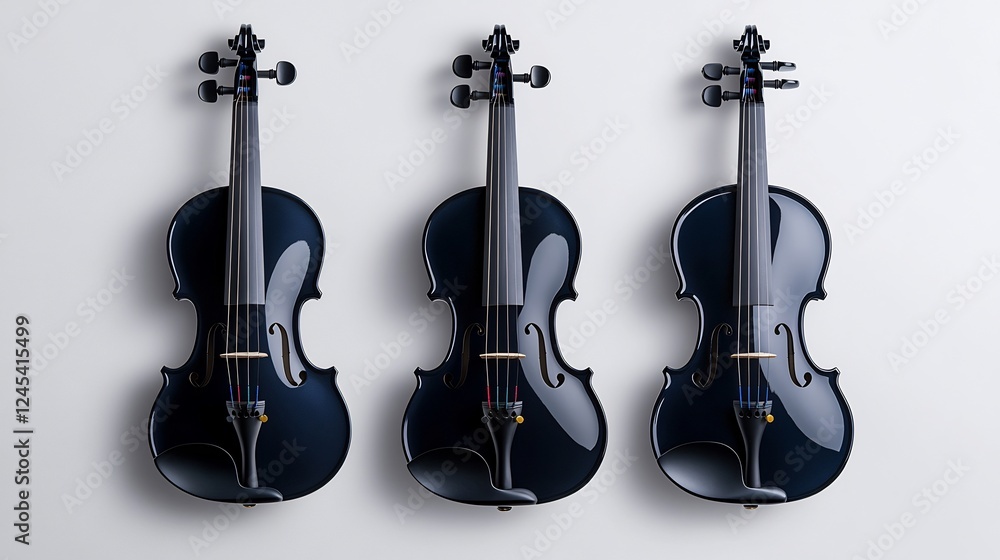 Naklejka premium Trio of Elegant Black Violins: A Symphony of Darkness and Polish