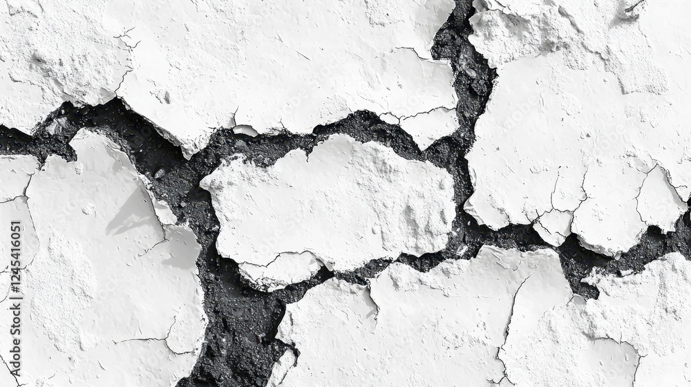 Fototapeta premium Cracked white wall texture with exposed dark crevices
