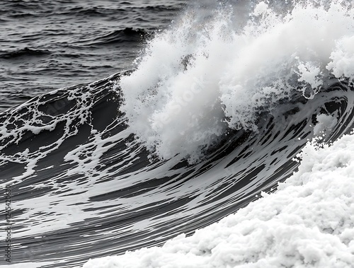 Powerful Ocean Wave Crashing, Captured In Black And White, Highlighting The Force And Beauty Of Nature, A Dynamic Seascape photo