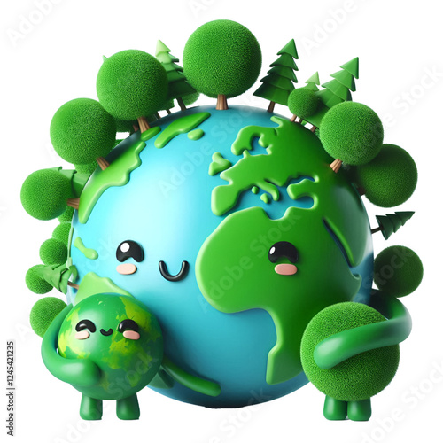 3D CUTE Ecology concept Green planet earth with tress world environment and earth day