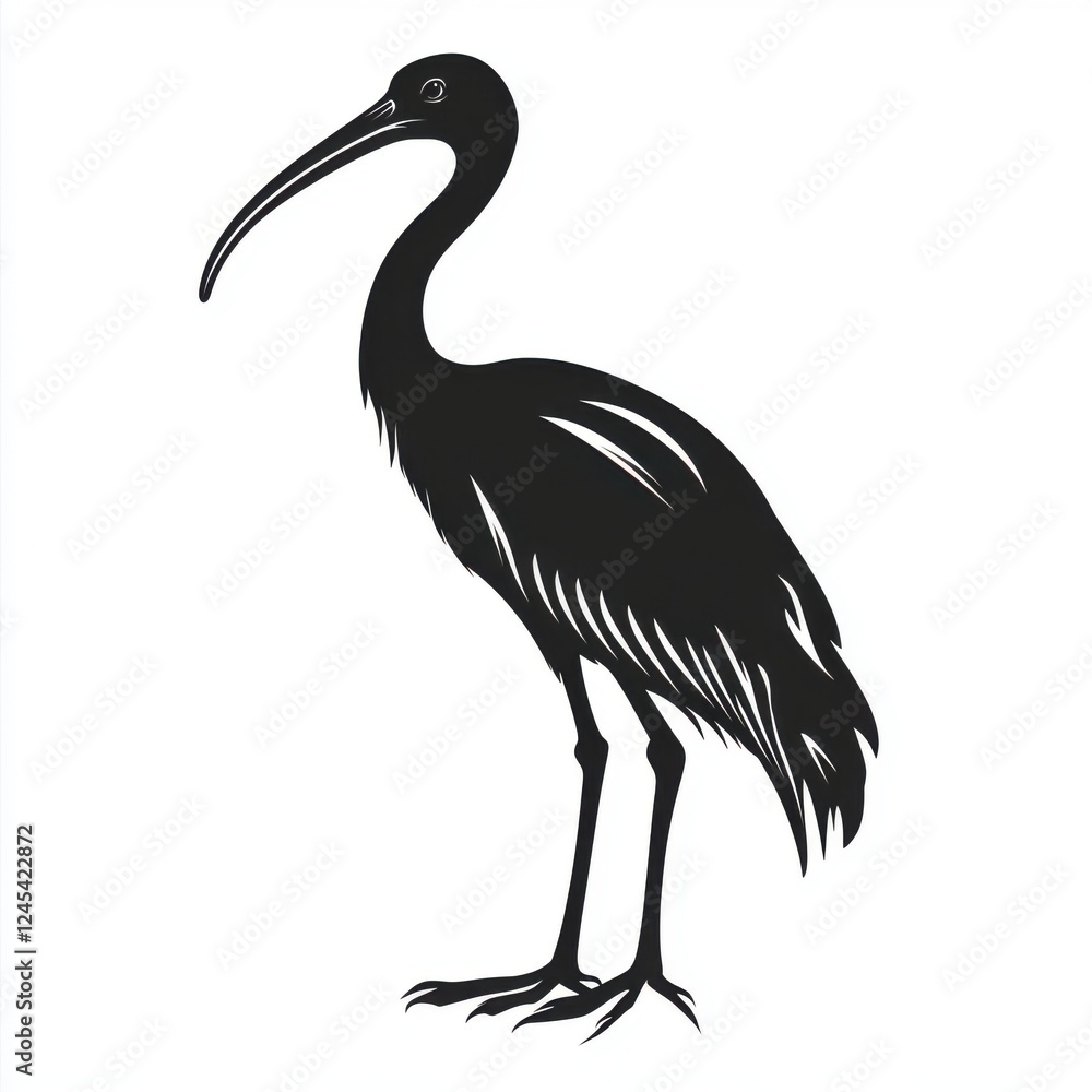 Fototapeta premium Elegant black ibis standing gracefully in nature's habitat detailed illustration artistic environment side view