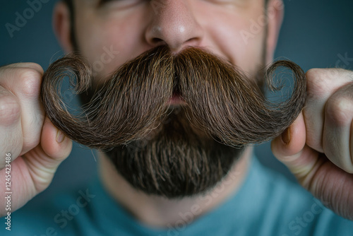 A mustache flipping its ends up like a mustachioed strongman, flexing proudly photo