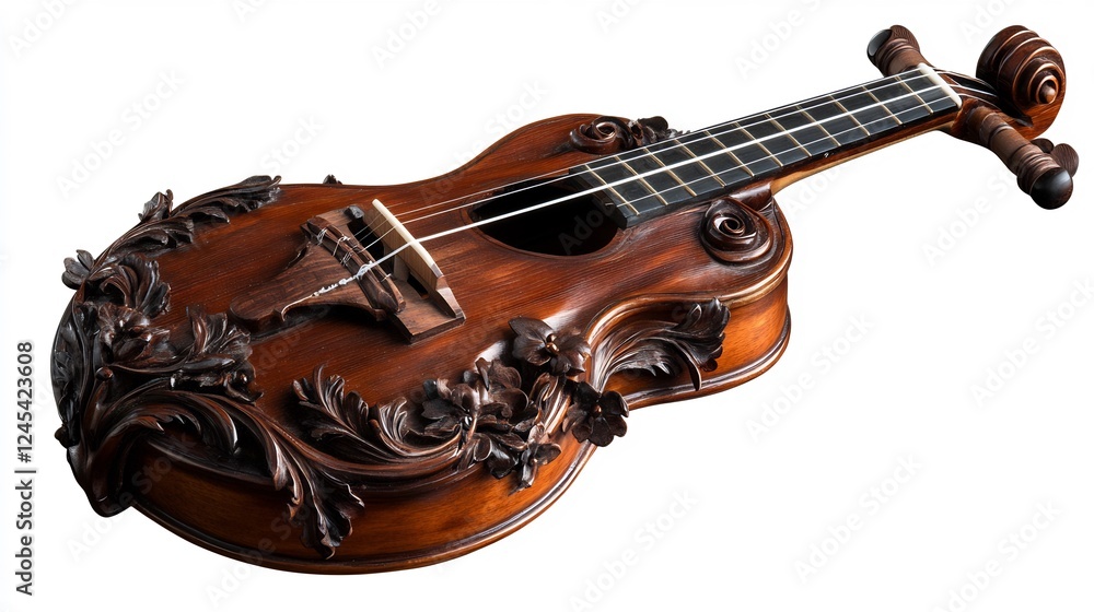 Obraz premium Ornate Carved Ukulele: A Masterpiece of Musical Craftsmanship