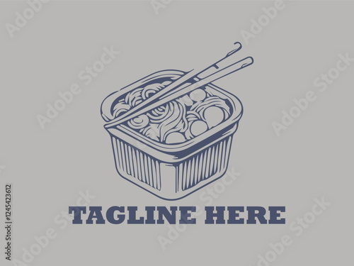 illustration of aluminum container with noodles asian food background logo vector. spicy asian noodle aluminum tray vector logo, suitable for rastauran themed logos and food logos