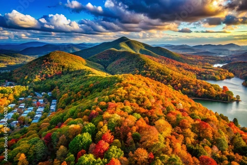 Aerial View of Hiawassee Hill, Georgia: Early Autumn Colors photo