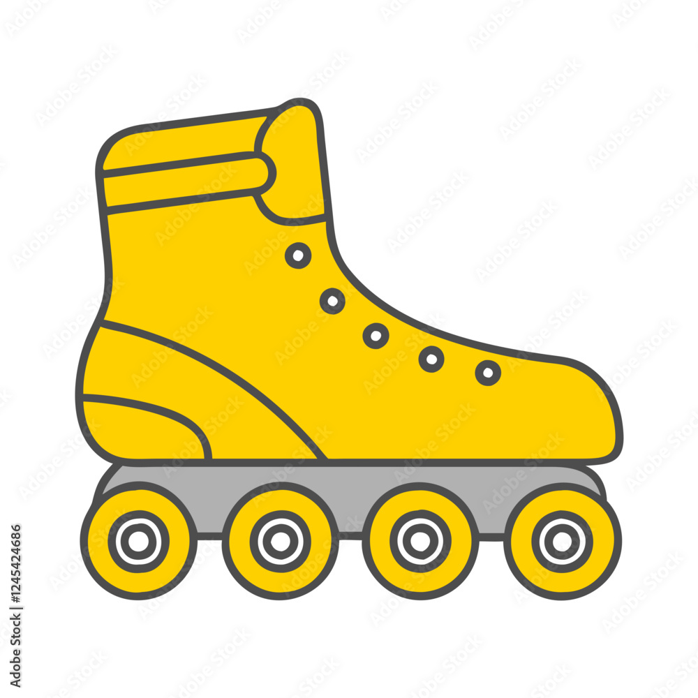 Yellow roller skate icon on white background, fun sports concept Yellow roller skate icon on white background, fun sports concept
