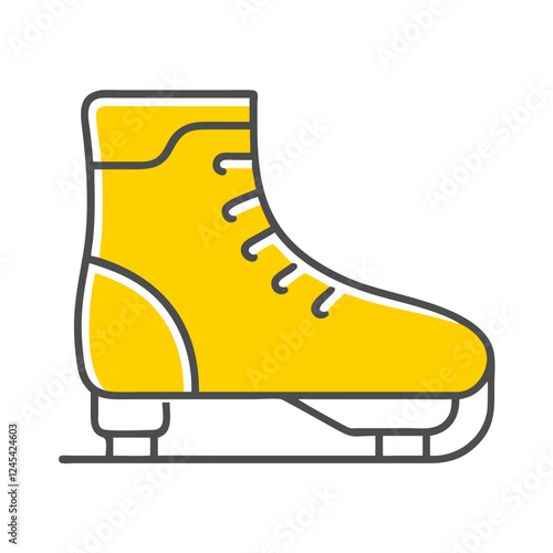 Yellow ice skate illustration on white background, winter sports