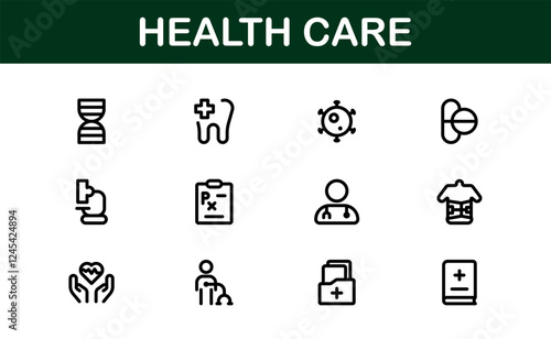 Health Care Icon Pack. Professional Icons for Medical Assistance, Clinics, Wellness Centers, Health Management, and Digital Design