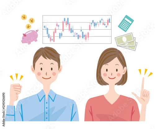 投資　資産形成　夫婦　イラスト