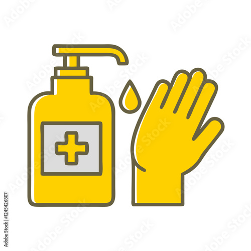 Hand applying disinfectant from pump bottle, hygiene promotion