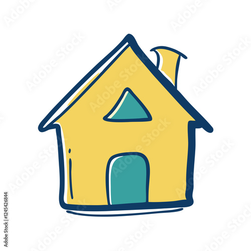 Simple yellow house illustration, cheerful design concept
