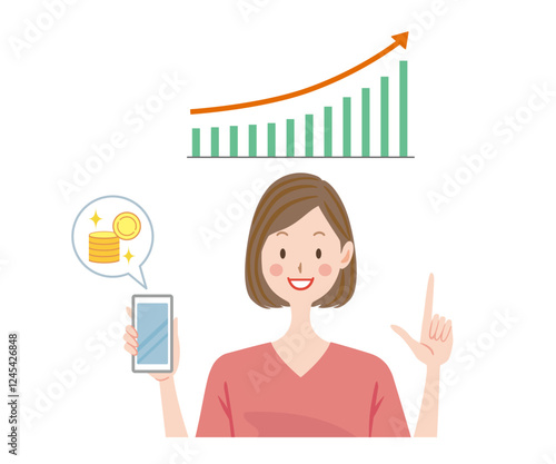 スマートフォンを持つ主婦　投資　資産形成　ポイント