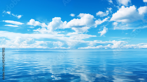 Blue sky over calm sea. Blue sea and sunny sky on horizon over calm water photo