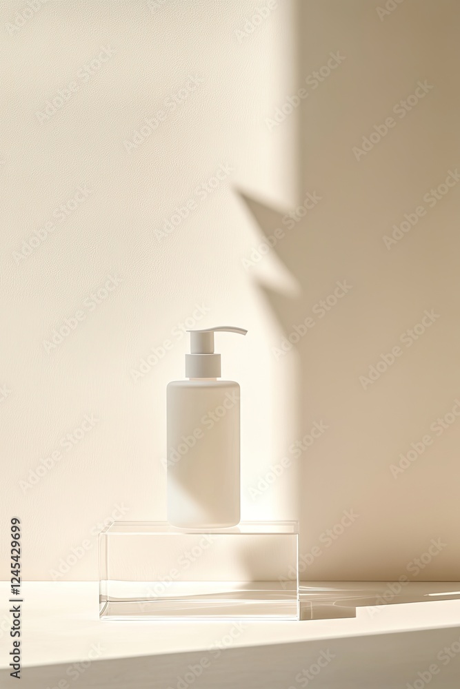 Minimalist design showcases soft light illuminating skincare bot Minimalist design showcases soft light illuminating skincare bot