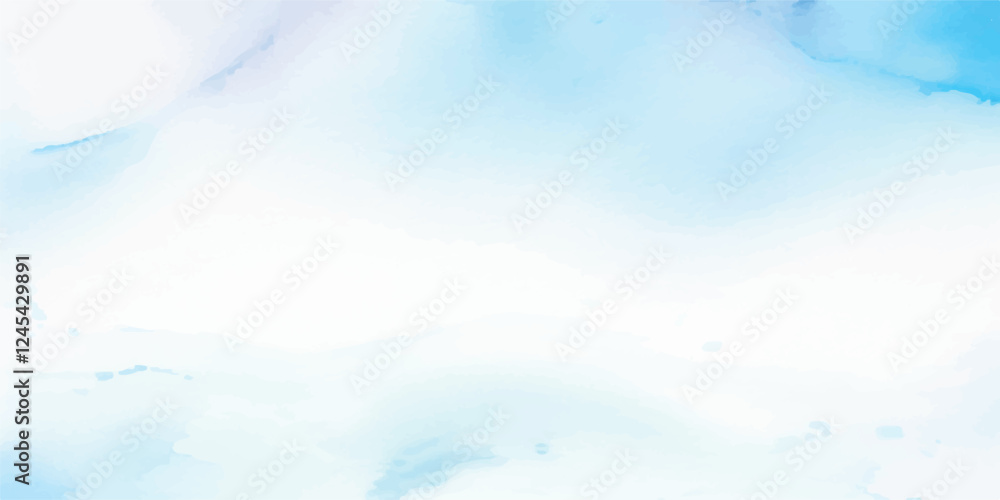 Obraz premium Light Sky Blue Aquarelle Wash Flowing Across Wet White Paper, Creating a Subtle, Textured Background with Smooth, Soft Brush Strokes that Capture the Serene and Peaceful Quality of Watercolor. 