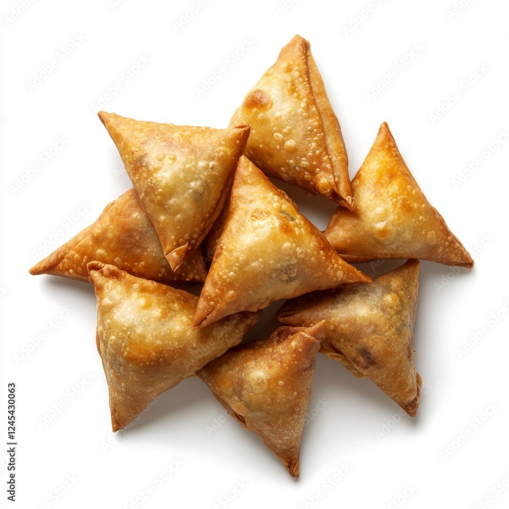 Golden Fried Samosas on White Background Golden Fried Samosas on White Background