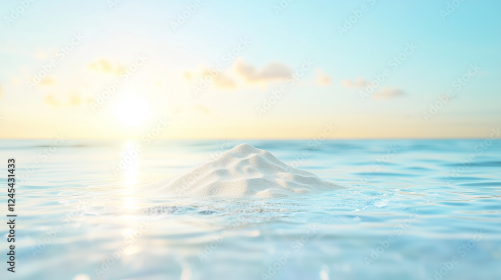 Obraz premium Sunrise Seascape: A serene image of a gentle wave breaking on the ocean surface at sunrise, with the sun's golden rays illuminating the sky and creating a radiant glow over the water.