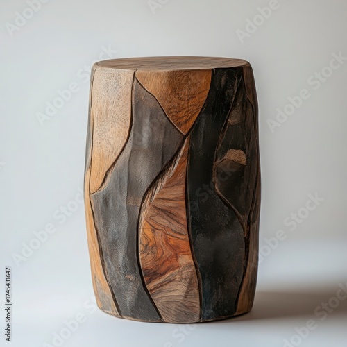 Unique Wooden Stool with Natural Finish and Artistic Design
