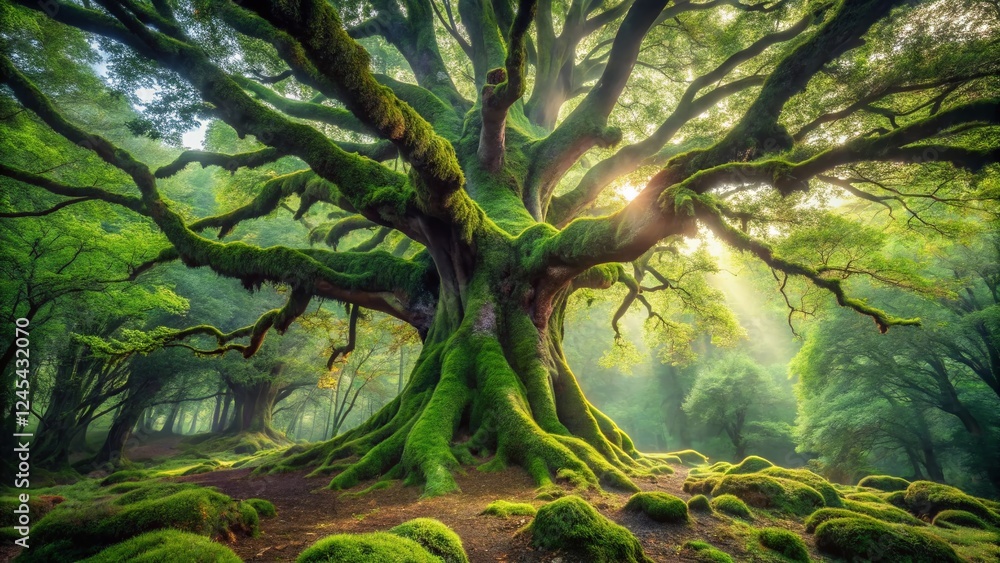 Ancient Mossy Tree with Broken Branches - Nature Photography Stock Image Ancient Mossy Tree with Broken Branches - Nature Photography Stock Image