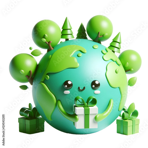 3D CUTE Ecology concept Green planet earth with tress world environment and earth day