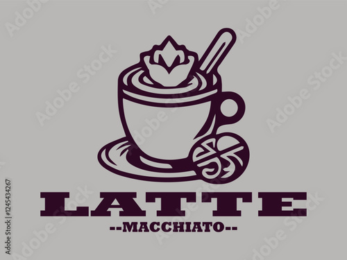 illustration of latte macchiato with caramel in a glass drawing vector for logo, coffee latte macchiato vector logo, template, restaurant menu