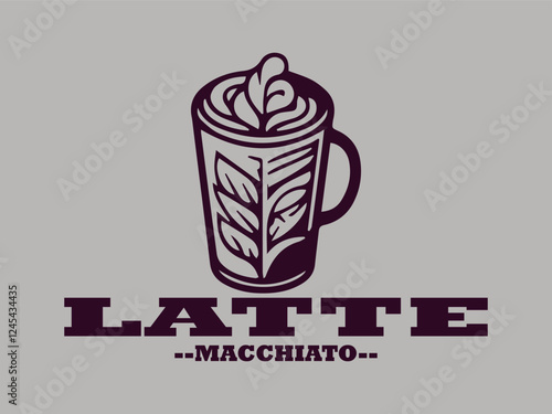 illustration of latte macchiato with caramel in a glass drawing vector for logo, coffee latte macchiato vector logo, template, restaurant menu