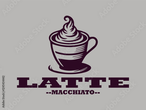 illustration of latte macchiato with caramel in a glass drawing vector for logo, coffee latte macchiato vector logo, template, restaurant menu
