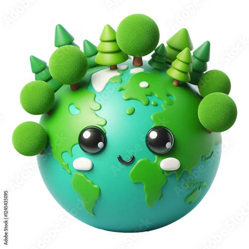 3D CUTE Ecology concept Green planet earth with tress world environment and earth day