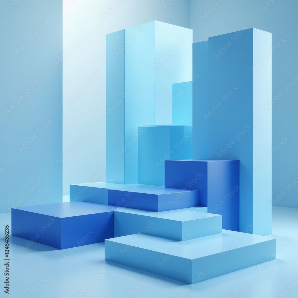 Geometric Staircase of Cyan and Blue Cubes Geometric Staircase of Cyan and Blue Cubes