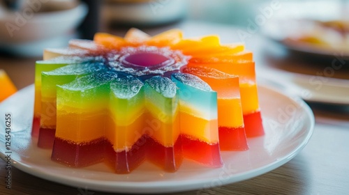 Vibrant khanom chan layered jelly dessert thailand food photography colorful kitchen close-up culinary art photo