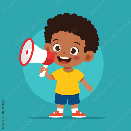 Cute Happy Child Using a Megaphone - Editable Vector Illustration