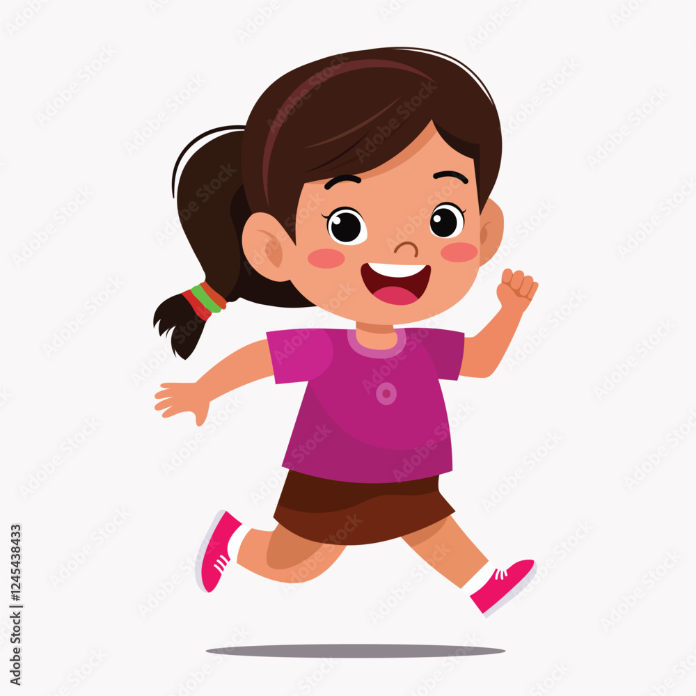 Happy Cute Little Girl So Fast Running Pose - Vector Art Happy Cute Little Girl So Fast Running Pose - Vector Art