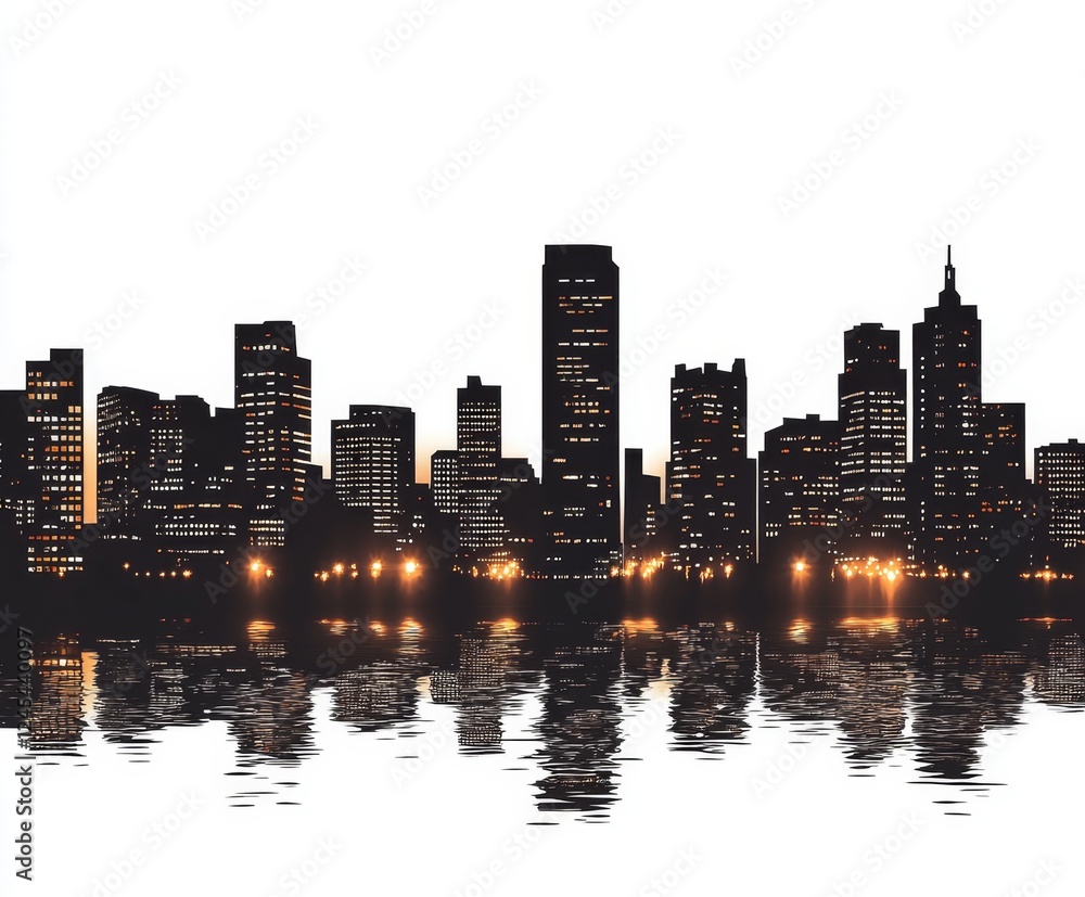 Night city skyline reflection, water, urban, lights, design, graphic, illustration, background, website Night city skyline reflection, water, urban, lights, design, graphic, illustration, background, website