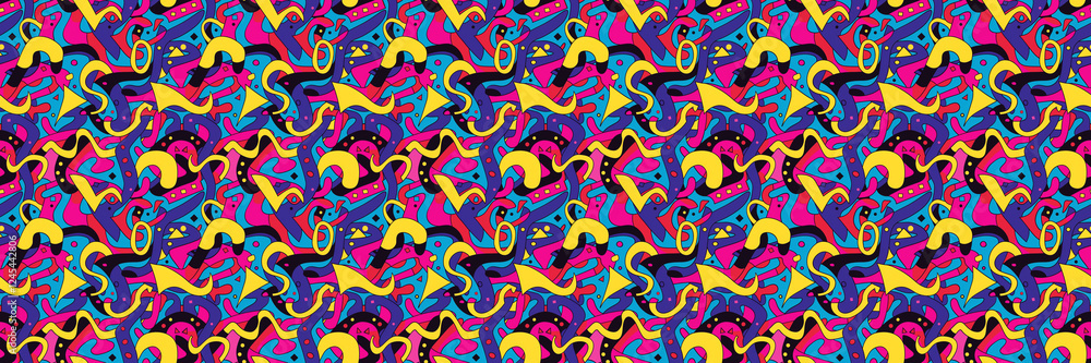Seamless pattern with geometric shapes in the style. Multicolored vintage background with triangles, circles and squares for textile, fabric and Sudanese fabric art. Seamless pattern with geometric shapes in the style. Multicolored vintage background with triangles, circles and squares for textile, fabric and Sudanese fabric art.