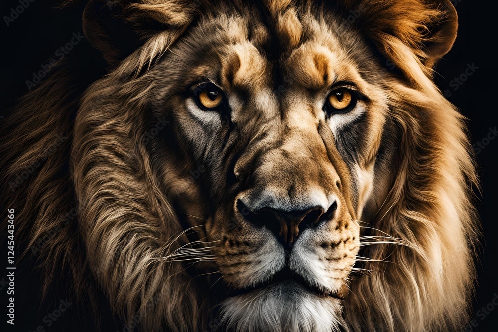 Fototapeta premium A lion with black background and colored