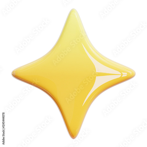Star, sparkle 3D cute cartoon elegant abstract glossy glass yellow with light reflection isolated icon. decorative celestial decoration.