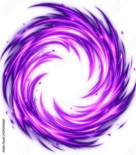 Whirlwind of Neon Purple Light Trails on White