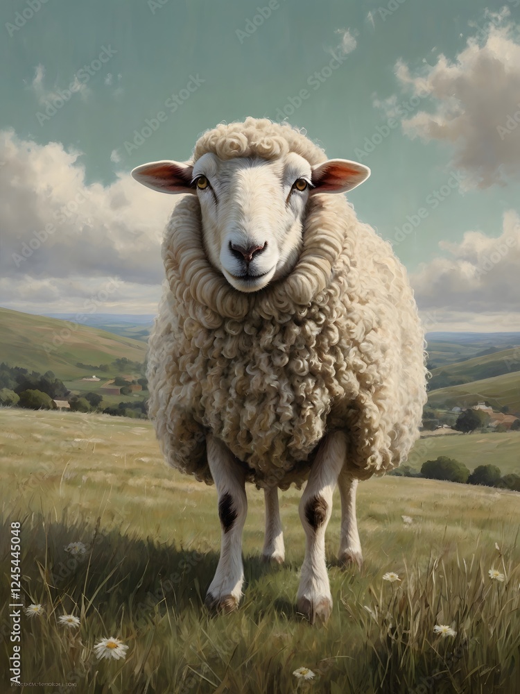 Serene Grace – A Dreamy Sheep in a Tranquil Landscape Serene Grace – A Dreamy Sheep in a Tranquil Landscape