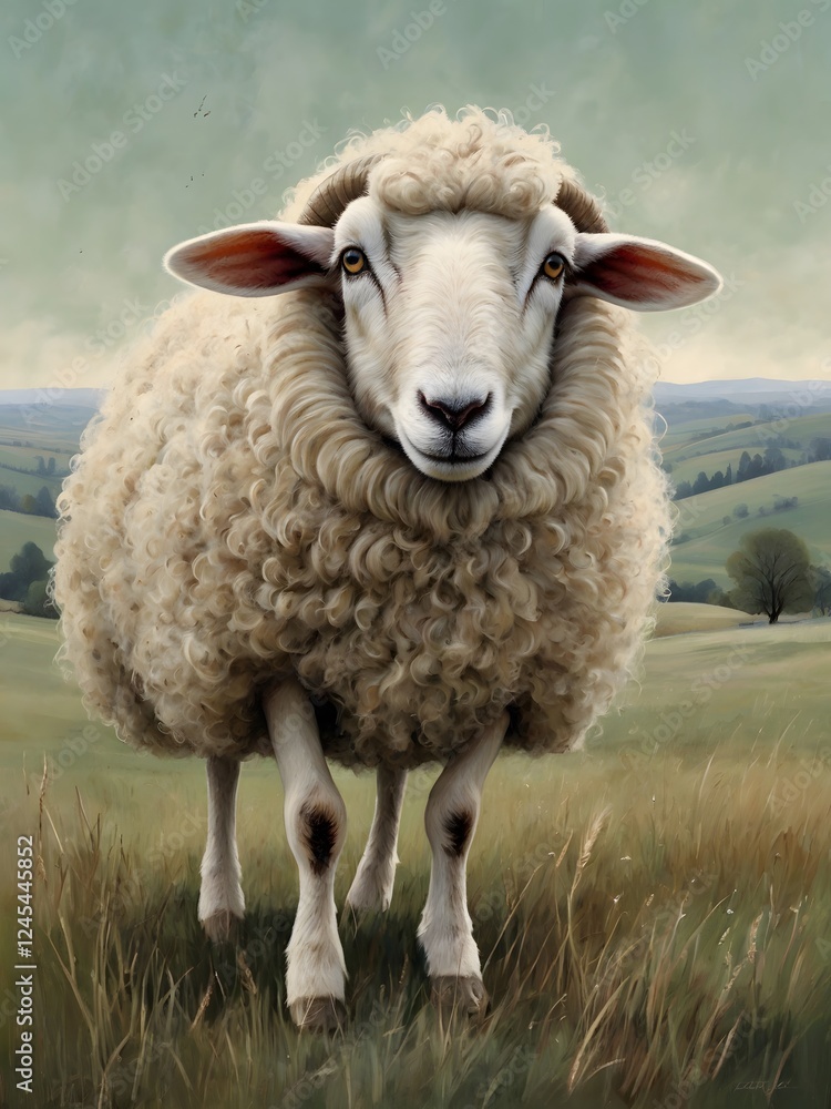 Serene Grace – A Dreamy Sheep in a Tranquil Landscape Serene Grace – A Dreamy Sheep in a Tranquil Landscape