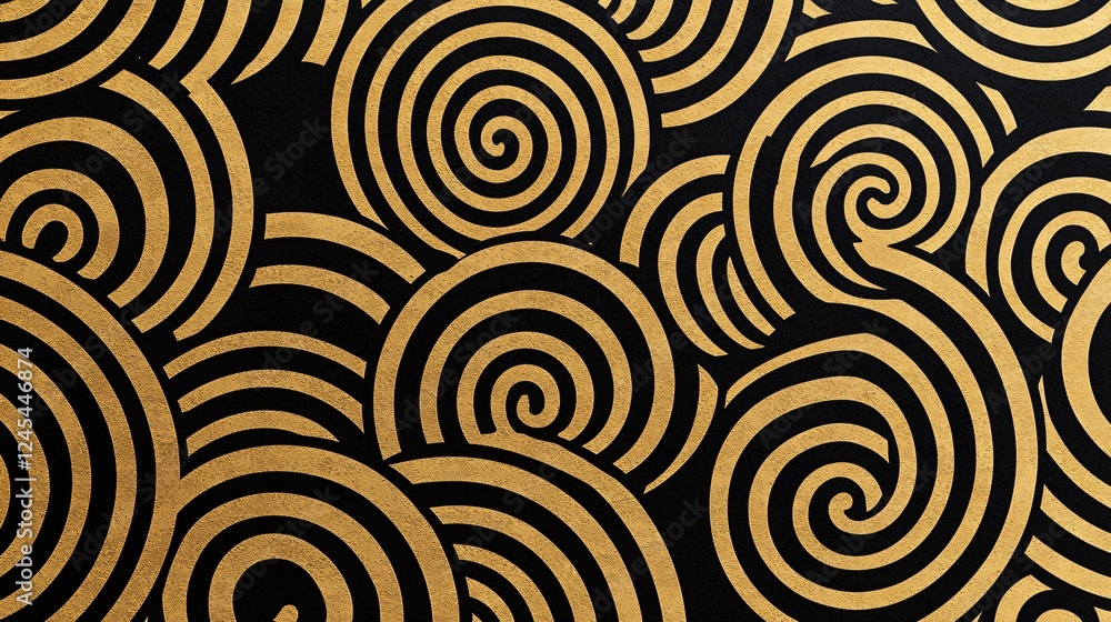 Golden Circular Swirls on Dark Backdrop Evoking Depth and Movement Artistic Pattern Wallpaper Design. Golden Circular Swirls on Dark Backdrop Evoking Depth and Movement Artistic Pattern Wallpaper Design.