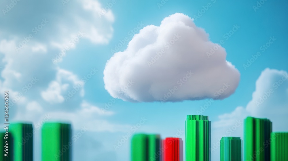 White Cloud Above Green and Red Cityscape A 3D Cloud Computing Concept White Cloud Above Green and Red Cityscape A 3D Cloud Computing Concept