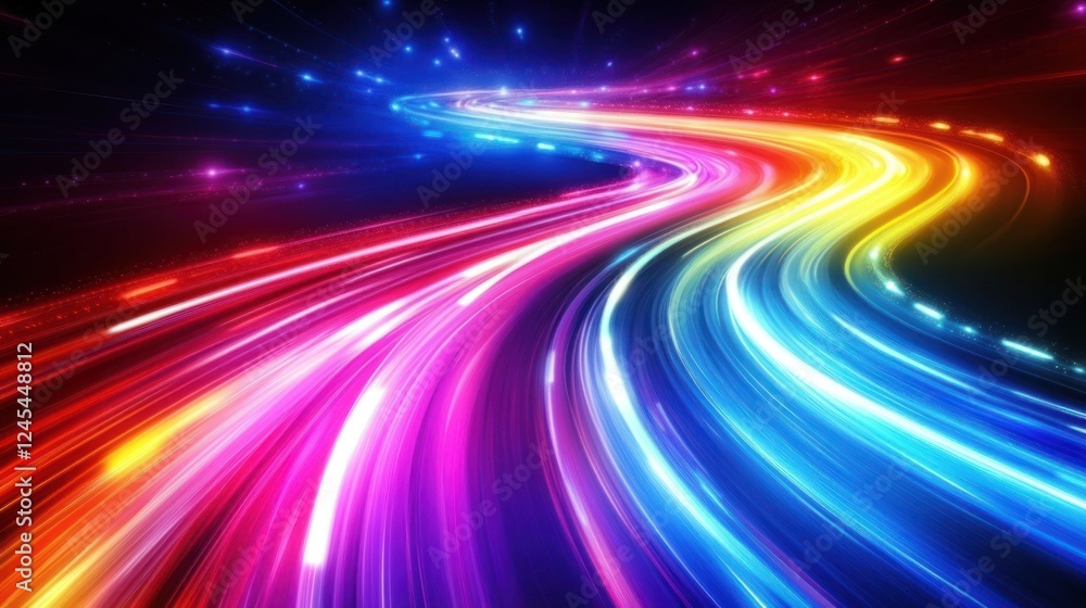 Abstract colorful light trails on a curved road at night. Abstract colorful light trails on a curved road at night.
