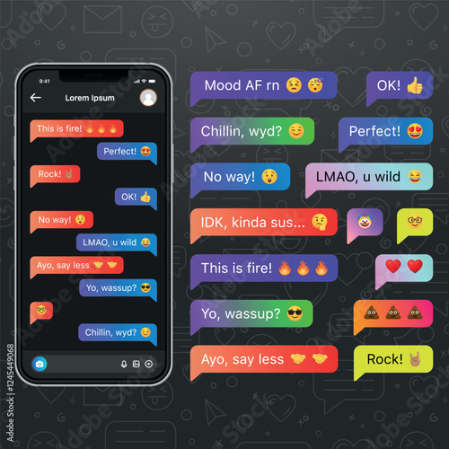 Messaging App Screen with Text Messages and Emojis - Mobile Chat UI