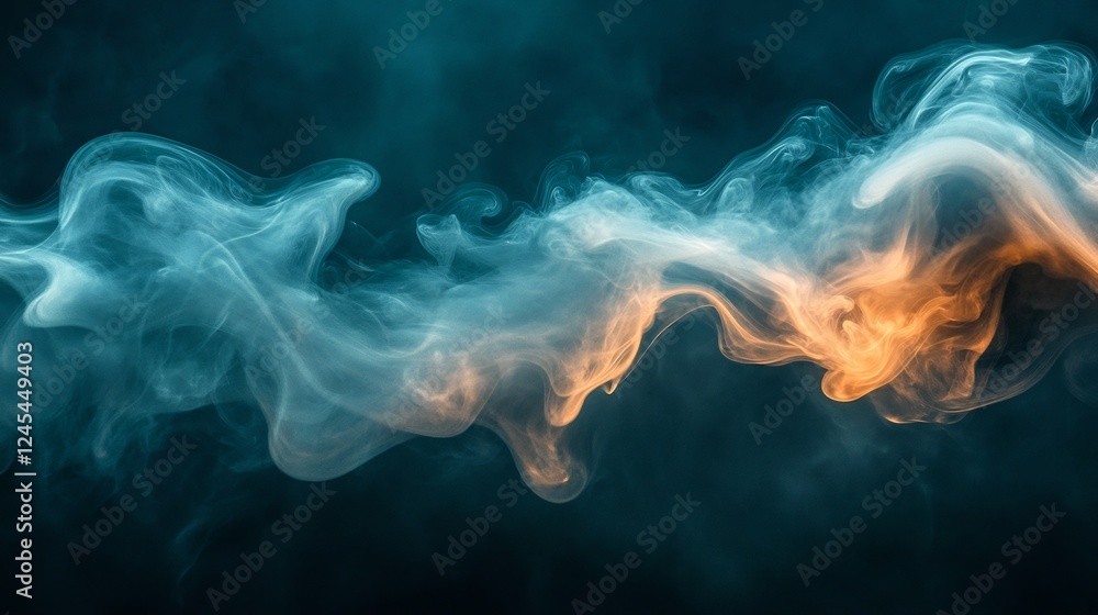 Fototapeta premium Abstract swirling smoke art teal orange hues. AI Generated
