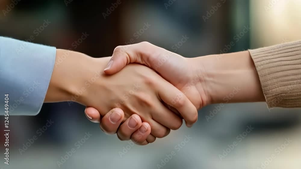 A close-up view of a business handshake, likely in a modern office setting
