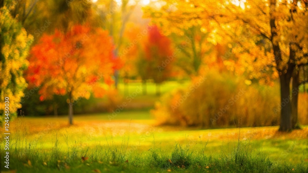idyllic autumn landscape with sun beams on colorful trees, beautiful blurred autumn background with copy space idyllic autumn landscape with sun beams on colorful trees, beautiful blurred autumn background with copy space
