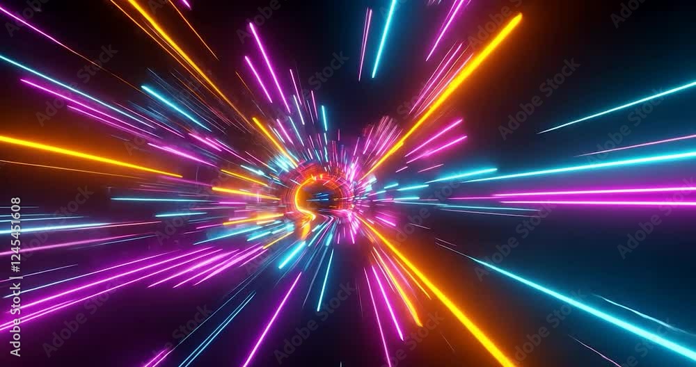 Colorful Neon Light Streaks in Futuristic Motion Tunnel
Colorful Neon Light Streaks in Futuristic Motion Tunnel