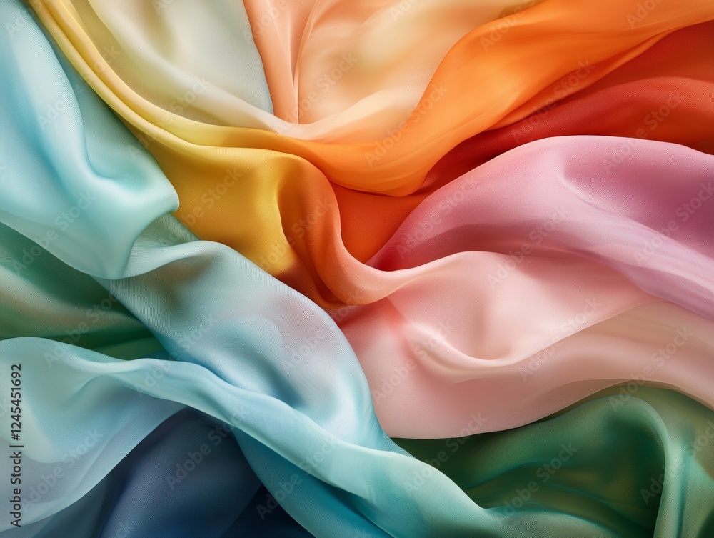 Multicolored silk fabric waves with a gentle flow. Multicolored silk fabric waves with a gentle flow.