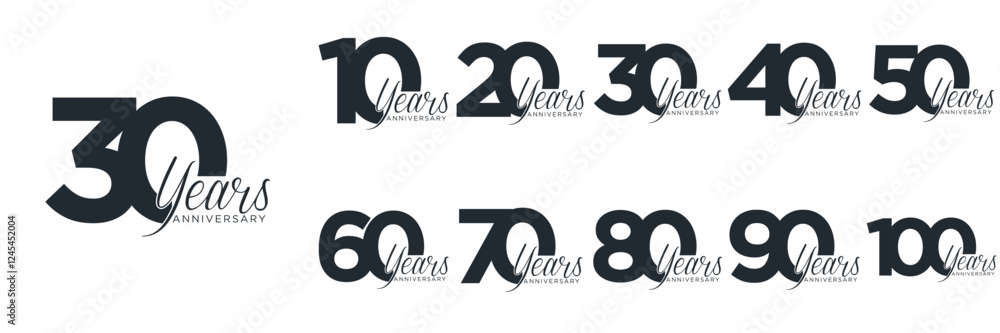 Wall Mural set anniversary 10 to 100 year logo designs