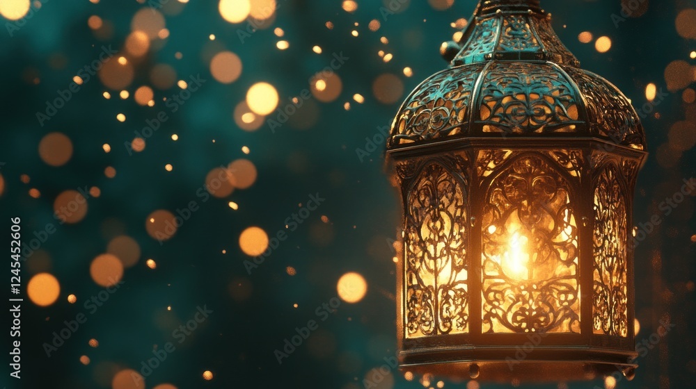 Ornate Ramadan Lantern with Mystical Glow Ornate Ramadan Lantern with Mystical Glow
